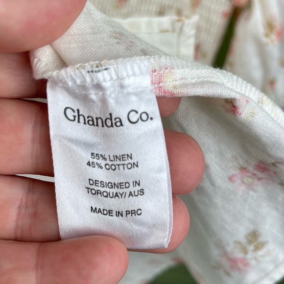 GHANDA Smocked White Floral Linen Blend dress SMALL - Picture 6 of 6